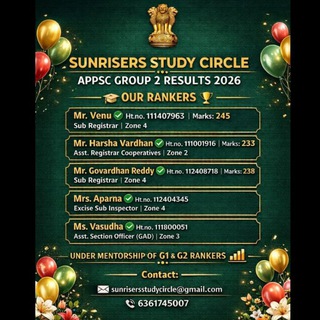 Telegram profile photo for UPSC/APPSC/Group 1,2 SUNRISERS STUDY CIRCLE