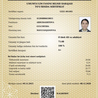 Telegram profile photo for Gulchehra Abdurashitova I Ona tili
