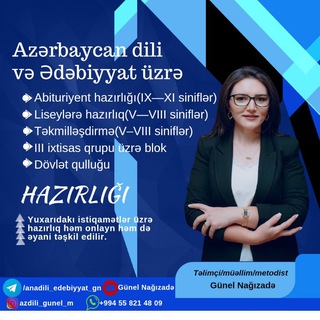 Telegram profile photo for Azərbaycan dili və Ədəbiyyat — Günel Nağızadə