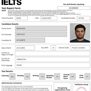 Telegram profile photo for Saidyusuf Mansurov | IELTS 8.0
