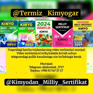 Telegram profile photo for Kimyo: Sertifikat, Mega, Variant Yechimlari