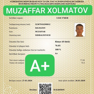 Telegram profile photo for KIMYO || MUZAFFAR XOLMATOV