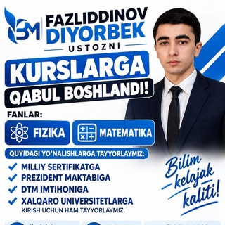 Telegram profile photo for Fazliddinov Diyorbek o'quv markazi