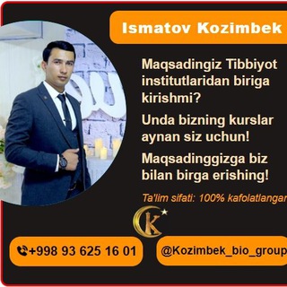Telegram profile photo for Kozimbek Ismatov BIOLOGIYA KURSI 🌿🐛🦎🐍🦅