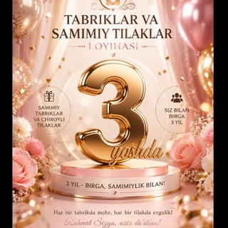 Telegram profile photo for TABRIKLAR VA SAMIMIY TILAKLAR LOYIHASI