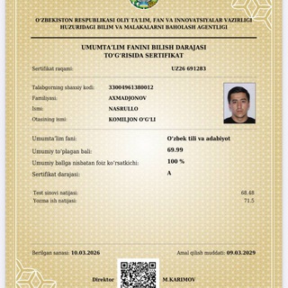 Telegram profile photo for Nasrullo Ahmadjonov