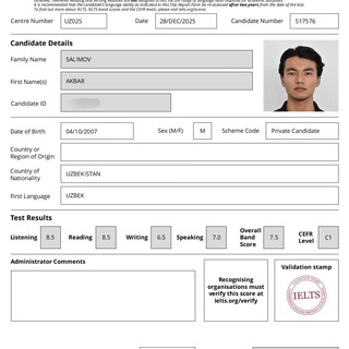 Telegram profile photo for Akbar Salimov | IELTS 7.5
