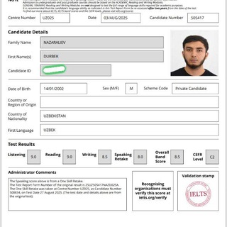 Telegram profile photo for Durbek's IELTS | 8.5