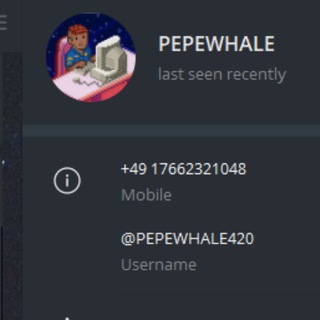 Telegram profile photo for PEPEWHALE SCAMMER - Biggest ego faggot in Crypto, who abuse his friends