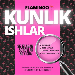 Telegram profile photo for Kunlik ish FLAMINGO group