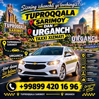 Telegram profile photo for TUPROQQALA SARIMOY URGANCH TAXSI XIZMATI