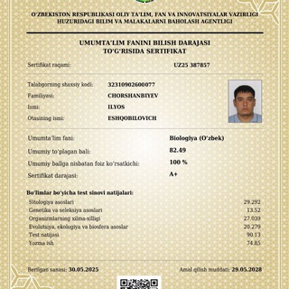 Telegram profile photo for Biolog_Ilyos_Samarqand