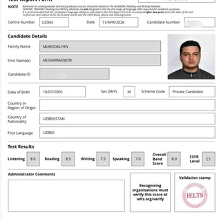 Telegram profile photo for Muhammadjon | IELTS 8.0