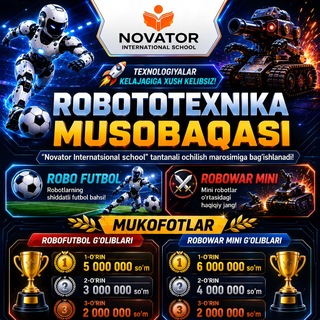 Telegram group profile photo for Novator robotics musobaqasi
