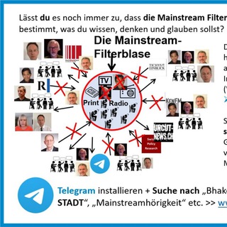 Telegram profile photo for Mainstreamhörigkeit beenden - Aufklärung und Ende der Mainstream Filterblase - Sapere Aude statt Manipulation