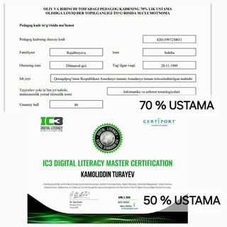 Telegram profile photo for INFORMATIKA fanidan 50 % va 70 % lik USTAMALAR