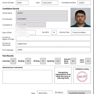 Telegram profile photo for IELTS Help by ILHOMJON 8.5
