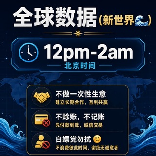 Telegram profile photo for 全球数据(新世界🌊)12pm-2am