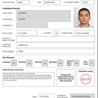 Telegram profile photo for Olimjon Shokirov | IELTS