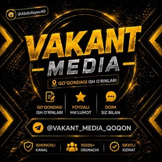 Telegram profile photo for VAKANT MEDIA (QOʻQON)🌐