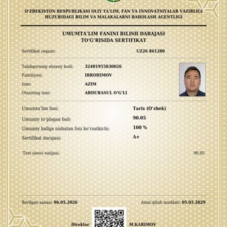 Telegram profile photo for TARIX ZAMON- AZIM IBROHIMOV